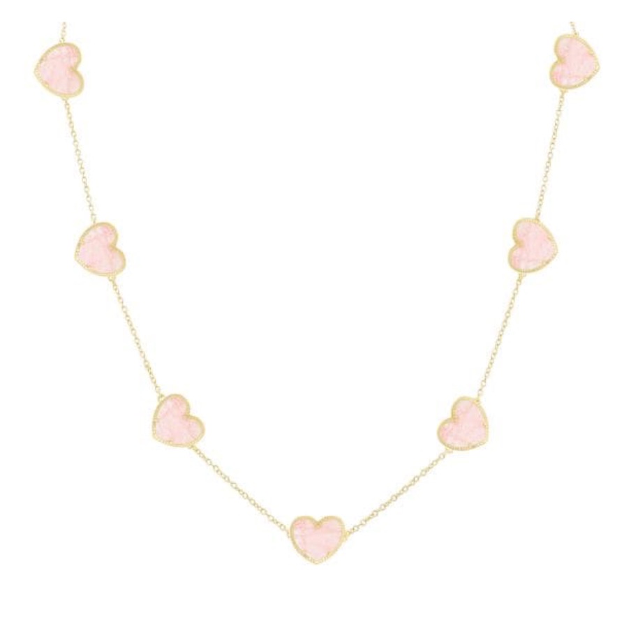 Jankuo Heart 14k Goldplated  Pink Crystal Long Station Necklace
